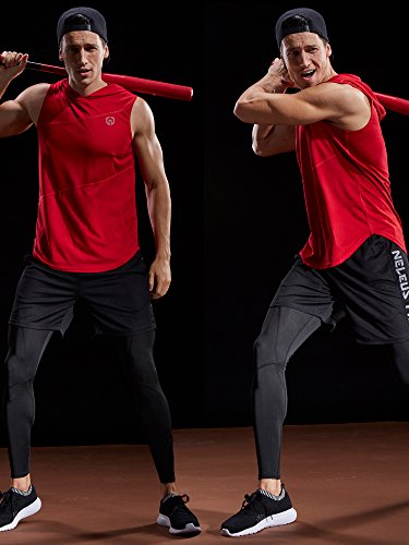 NELEUS Dry Fit Workout Athletic Muscle Tank Top Running Shirts with Hoods - color: 5036# 3 Pack:black,grey,red, size: XX-Large