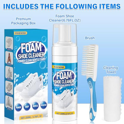 Shoe Cleaner, 6.76 fl oz Shoe Cleaning Kit with Brush and Towel, White Sneaker Cleaner for Removing Stains