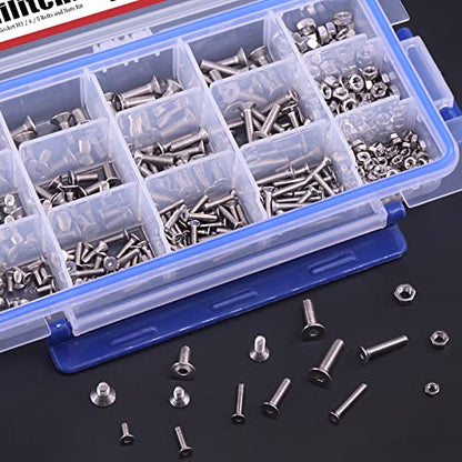 Hilitchi 510pcs M3 M4 M5 Stainless Steel Flat Head Hex Socket Head Cap Bolts Screws Nuts Assortment Kit - 304 Stainless Steel (Flat Head) - style: Flat Head