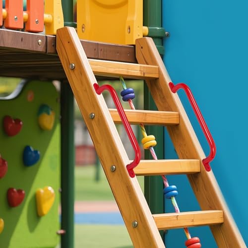 17 Inch Red Playground Handles Indoor Kids Monkey Bars Ladders 2Pcs | Heavy Duty Solid Metal, Vibrant Color Smooth Glossy Powder Coating, Comfy Secure Grips for Playset Swing Set Climbing Frame - color: Red - 2 Pack