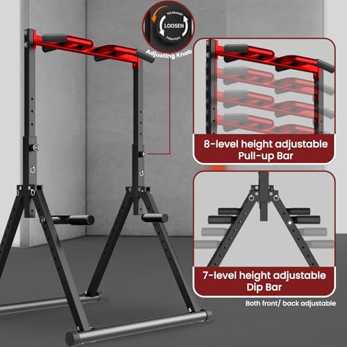 WATBKHE Power Tower Pull Up Dip Station Foldable, Pull Up Bar Station Adjustable, Multi-Function Home Gym, Strength Training Fitness Equipment, Triangular Design, for Home Outdoor - color: Black, Red-Multifunction Bar