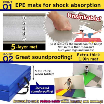 KaRaDaStyle Gymnastics Mat Folding Stretch Mats 71"x31"x2" Exercise Muscle Training Children Play Horizontal Bar Mat Yoga Sports Soundproof Home Use - color: Black/3-fold