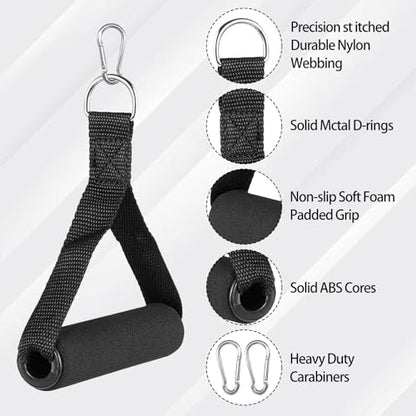 BLMHTWO 4PCS Resistance Band Handles, Heavy Duty Gym Handles Rope Exercise Handle with 4 Carabiners, Workout Handle for Cable Machine Attachment (Black)