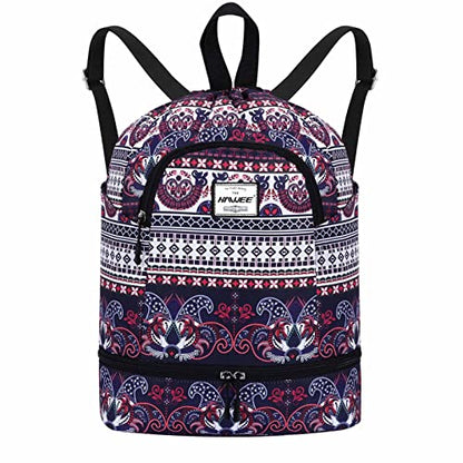 Dry Wet Drawstring Backpack with Shoe Compartment for Women Adjustable Gym Bag - color: Exotic