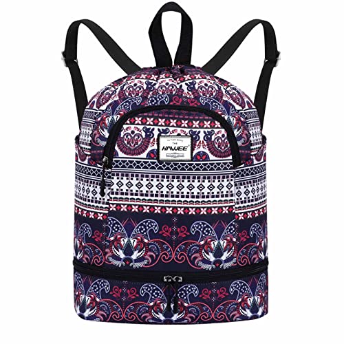 Dry Wet Drawstring Backpack with Shoe Compartment for Women Adjustable Gym Bag - color: Exotic