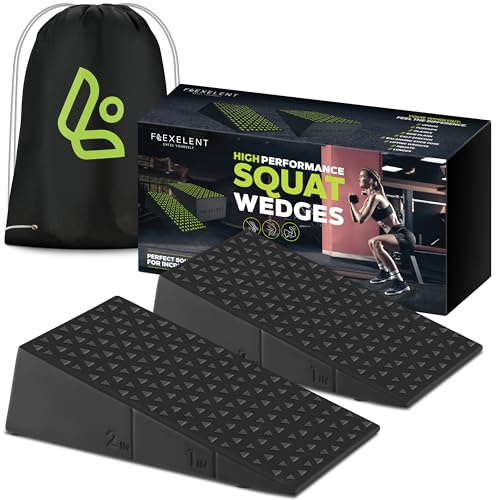 Flexelent Heel Elevated Squat Wedge Block Pair, 17° Angle, Bag Included | Pair of oversized squat wedges with textured surfaces for deeper squats, heavy lifting and better form - color: Black Diamond