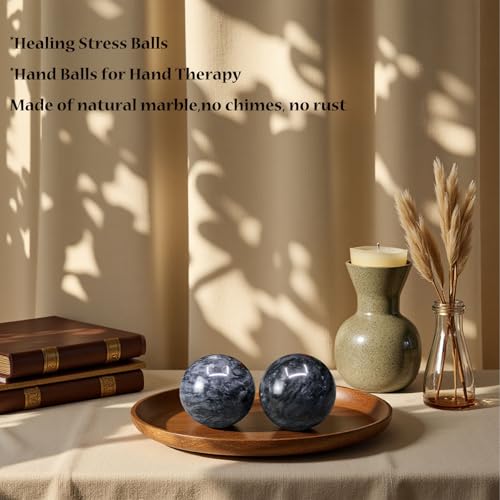 Baoding Balls 2Pcs, 1.57 inch Natural Marble Baoding Chinese Meditation Balls, with Carry Case for Hands Stress Relief, Dark Grey - color: Dark Grey, size: Medium-1.57"