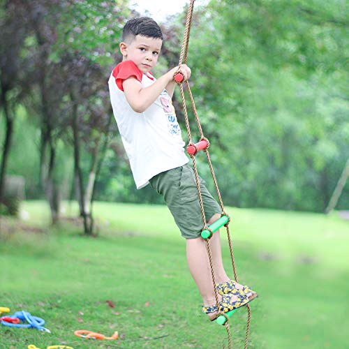 Rainbow Craft 6.6FT Climbing Rope Ninja Ladder for Kids - Kids Ninja Warrior Obstacle Course Accessories - Swing Rope Ladder