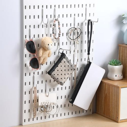 Moxweyeni 24 Pcs Pegboard Accessories Compatible with IKEA Skadis Organizer Kit 2.36 x 3.74 Inch White Peg Board Hooks Set Metal Storage Tool Waterproof Home Office Indoor Supply
