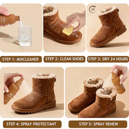 Shoe Cleaner Kit for Suede Boots, Includes Cleaner and Waterproof Protector Spray, Suede Brush, Eraser, Ideal for Cleaning Nubuck, Sheepskin, Sneakers, Boots Care
