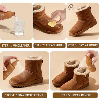 Shoe Cleaner Kit for Suede Boots, Includes Cleaner and Waterproof Protector Spray, Suede Brush, Eraser, Ideal for Cleaning Nubuck, Sheepskin, Sneakers, Boots Care