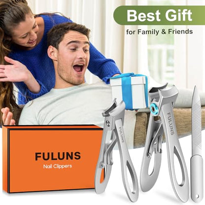 Toenail Clippers for Men Thick Toenails with 16MM Wide Jaw Opening, Large Nail Clippers for Seniors Thick Nails with Long Handle, Heavy Duty Sharp Slanted Nail Cutter Gifts for Men Women Adults - style: Silver Slanted Nail Clippers Set