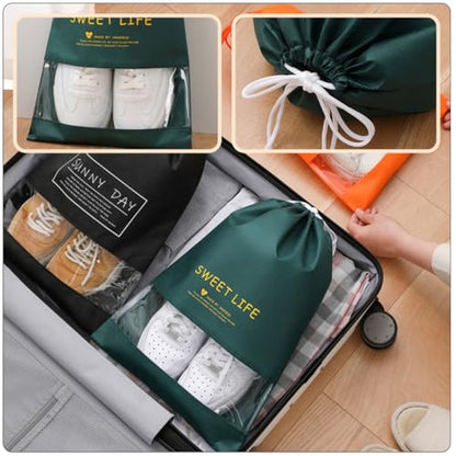 6pcs Drawstring Shoe Bags Travel Organizer Portable Non-woven Fabric Dustproof Storage Pouches Large 30x44cm for Sneakers and Slippers