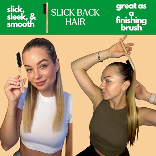 GranNaturals™ Teasing Boar Bristle Brush for Slicking Back Hair, Smoothing Ponytail Bun, Backcombing, Edge Control & Hair Sectioning - Wooden Slickback Hairbrush for a Sleek & Smooth Hairstyle