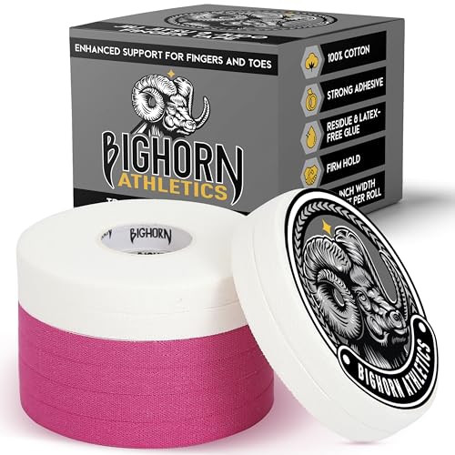 Bighorn Athletics Finger Tape, 0.3-Inch x 45-Feet, 8 Rolls, Pink/White | Athletic Sports Tape for Jiu Jitsu, Climbing, Volleyball, Golf. Hands & Toes Support. Residue-Free, Zinc Oxide Adhesive. - color: Pink & White, size: 0.3-Inch