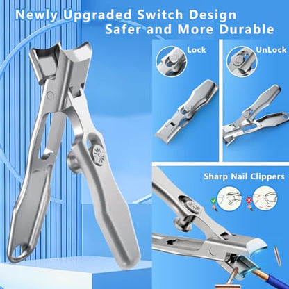 Nail Clippers for Men Thick Nails,INXEN Wide Jaw Opening No Splash Fingernail Clipper with Catcher,German Toe Nail Clippers for Thick Nails for Seniors, Stainless Steel Nail Cutter for Adult - style: Silver