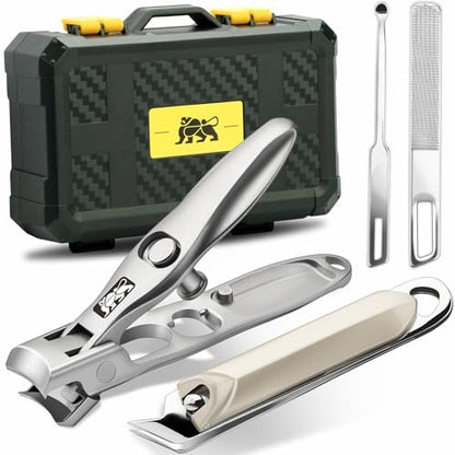 DIGNITY Fingernail & Toenail Clipper Set with Case,4 Pcs Set | Wide Jaw opening,Sharp Blade,with Catcher & Lock,Ideal for Thick & Ingrown Nails - color: Tool Box Nail Clippers
