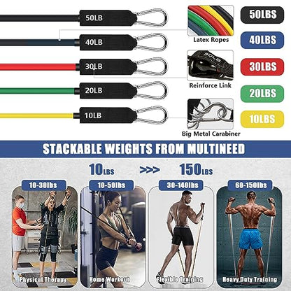 23Pcs Resistance Bands Set Workout Bands, 5 Stackable Exercise Bands with Handles, 5 Resistance Loop Bands, Jump Rope, Figure 8 Resistance Bands, Headband, Cooling Towel | 5 Exercise Bands with Handles, 5 Resistance Loop Bands, Jump Rope, Figure 8 Resista