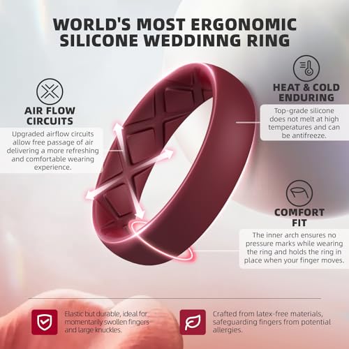 Egnaro Women's Stackable Silicone Rings, 2.5/5.5mm Wide 1.8/2mm Thick Bands | Comfort-Fit Rubber Bands Offer Breathable Flexibility for Nurses, Workouts, Pregnancy, Yoga, Travel, Office, and All-Day Wear - color: SETA3-White, Black,Maroon, Dark Blue