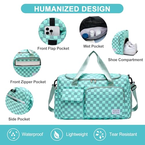Small Gym Bag for Women, Travel Duffle Bag Carry On Weekender Bag with Shoe Compartment - color: 39#Blue Checkered, style: Gym Bag&toiletry Bag