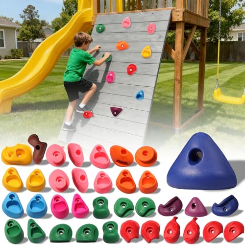 36 PCS Rock Climbing Holds for Kids,Rock Climbing Wall Grips Climbing Rocks Wall Kit for Indoor and Outdoor Playground Play Set with Hardware （Style A） - color: 36pcs-multicolor-a