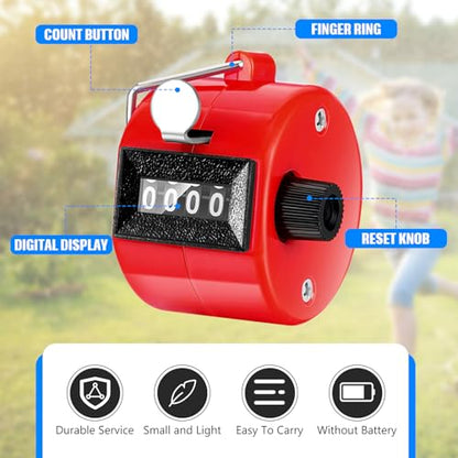 TOODOO 6 Pack Hand Tally Counter 4 Digit Mechanical Palm Clicker Plastic Hand Held Counter Clicker with Metal Finger Ring for School Golf Sports Events Office Stadium - color: Red