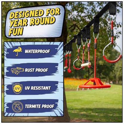 Trailblaze Ninja Warrior Obstacle Course - Ultimate Outdoor Fun 50 Ft Ninja Slackline Climbing Net, Rope Ladder, Trapeze, Swing, Monkey Bars (50ft Single Line Kit – 8 Obstacles) - color: 50ft Single Line Kit - 8 Obstacles