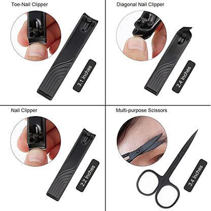 ZIZZON Travel Mini Manicure set Nail Clipper set 10 in 1 Stainless Steel Pedicure Care Grooming kit with Case(Black/Yellow) - color: Black-yellow
