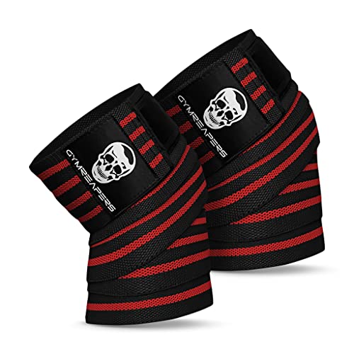 Gymreapers Knee Wraps for Squats and Powerlifting 72 Inch Compression Wraps with Strap for Men & Women Weightlifting Support - color: Red