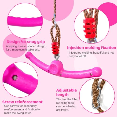 Ninja-Twister 360° Spin Handle: Slackline Swing Attachment for Kids - Activate Ninja Powers with Twist-Spin Flips! (Rose Red- Backyard/Playground Hang Toy) - color: Rose Red