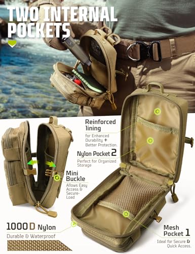 2 Pack Molle Accessories Tactical EDC Pouch, Small Tool Bag, Utility Phone Holder IFAK for Duty Belt, Backpack, Vest (Includes 2 US Flag Patch) - color: Khaki