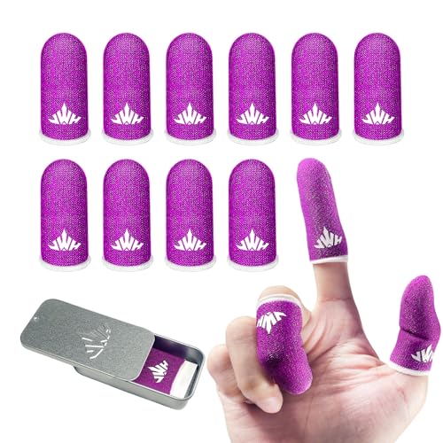 Jwh 10 Pcs Silver Fiber Game Finger Sleeves Thumb Sleeves Mobile Gaming Cots Covers Finger Gloves with Touchscreen for Pubg Fundas para Dedos Dedales Gamer Profesionales - color: 10Pcs Rose Red +Storage Box