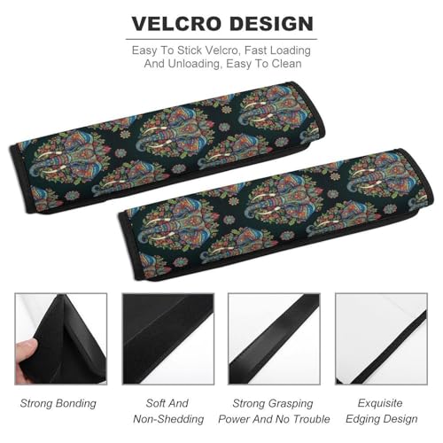 2 Pack Mandala Elephant Car Seat Belt Pad Soft Padded Automotive Seat Belt Protector for Child, Stroller Pushchair High Chair, Shock Absorption - color: Pattern 16