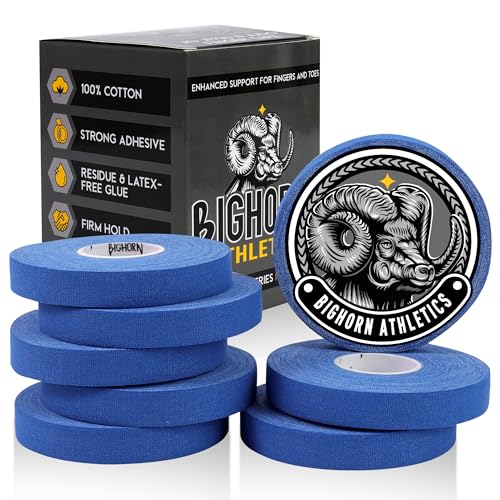 Bighorn Athletics Finger Tape 0.5-Inch x 45-Feet, 8 Rolls, Blue | For Jiu Jitsu, Rock Climbing, Volleyball, Football, Hands, Toes, Sports & Injuries | Residue-Free - color: Blue, size: 0.5-Inch