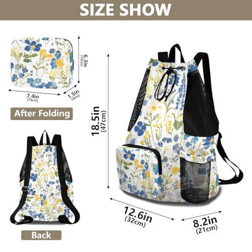 Drawstring Climbing Gym Bag With Water Bottle Pocket Women Mens Drawstring Backpack with Wet Dry Compartments Watercolor Colorful Floral Pattern