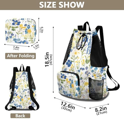 Drawstring Climbing Gym Bag With Water Bottle Pocket Women Mens Drawstring Backpack with Wet Dry Compartments Watercolor Colorful Floral Pattern