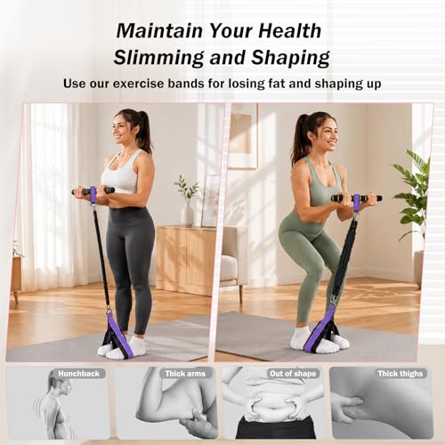 Resistance Bands with Handles, 6-Tube Elastic Pedal Resistance Band for Working Out, Durable Natural Rubber Exercise Bands, Multifunction Exercise Equipment for Abdomen, Waist, Arm, Leg Stretching - color: Upgraded-Purple