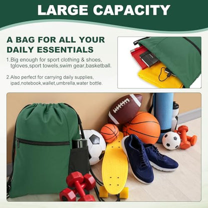 HOLYLUCK Men & Women Outdoor Sport Gym Sack Waterproof Drawstring Backpack Bag (Standard with drawstring, Dark Green) - color: Dark Green, style: Standard With Drawstring