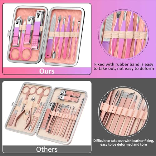 BLESWIN 10 in 1 Manicure Pedicure Kit, Manicure Kit for Women Professional, Mens Nail Grooming Kit, Manicure Tools Gift for Luxury Leather Travel Case for Family Friends (Pink & Purple) - color: 5-Gradient Pink & Purple