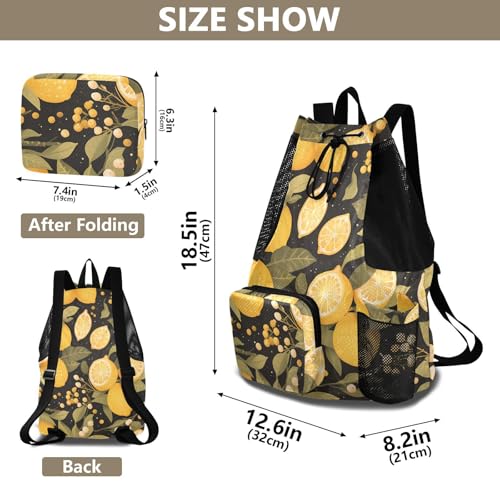GuoChe Drawstring Backpacks Gym Swim Bag With Inside Pockets Pull String Bag Waterproof Chic Lemons Limes Black - color: Chic Lemons Limes Black