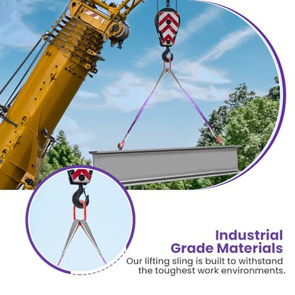 2 PCS Lifting Slings Straps with Hooks - 3.3 FT, 4409LB Pounds Capacity, Polyester Bridle Sling, Heavy Duty Two Leg Rigging Strap for Engines, Cranes, Hoists, Truck