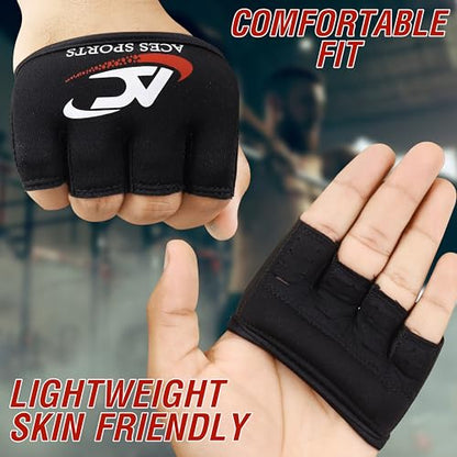 Gel Knuckle Protector, Black MMA Gel Hand Guard, Fingerless Design - size: Small-Medium