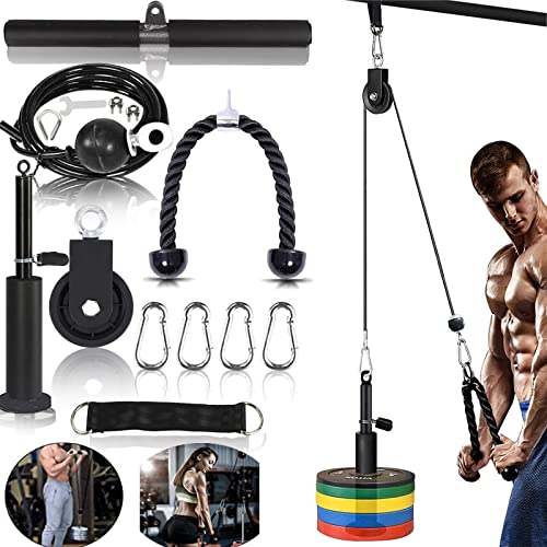 Mtgluk Cable Pulley System Upgraded DIY LAT and Lift Weight Pulley Machine Attachment Home Gym Forearm Wrist Roller for Triceps Pull Downs Biceps Curl Forearm Shoulder - color: Cable 100''+ Sleeve