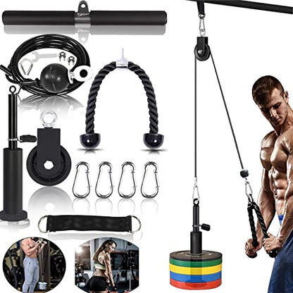 Mtgluk Cable Pulley System Upgraded DIY LAT and Lift Weight Pulley Machine Attachment Home Gym Forearm Wrist Roller for Triceps Pull Downs Biceps Curl Forearm Shoulder - color: Cable 100''+ Sleeve