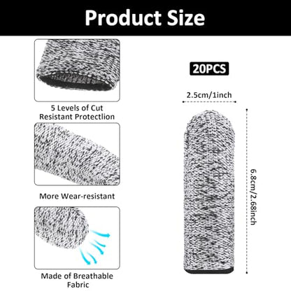 BOHUI 20PCS Finger Cots Cut Resistant Protector, Finger Covers for Cuts, Fingers Sleeve Protectors Reusable, Gloves Life Extender, Anti-Slip Cut Resistant Fingers Protectors for Kitchen, Sculpture
