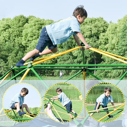 Merax 13FT Climbing Dome with Hammock, Outdoor Geometric Dome Climber | Playground Climber for Kids 3-10 Supporting 1000 lbs, Easy Assembly Play Center Jungle Gym - style: 13FT Yellow & Green