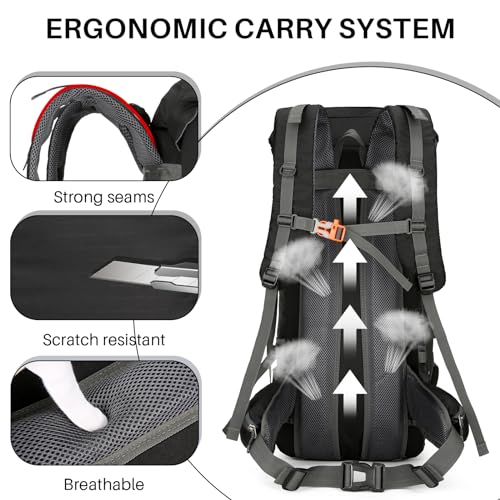 OKYUK 70L Hiking Backpack, Camping Hiking Back Pack, Water Resistant Lightweight Mountain Climbing Bag, Outdoor Camping Sport Daypack with Rain Cover, for Travel, Touring, Cycling (Black, 70L) - color: Black