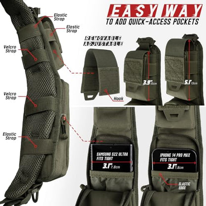 WYNEX Molle Accessories Pouch of Double Zipper Pocket Version, Backpack Strap Pouch Shoulder Strap Molle Attachment Tactical Accessories Bag Shoulder Starps Zipper Pocket Additional Phone Holder - color: Range Green-1Pcs