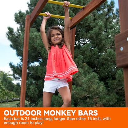 21 Inch Monkey Bars Playground Ladder Rungs for Backyard (12 Pcs, Yellow) | Indoor Outdoor Metal Monkey Bars Kit - color: Yellow