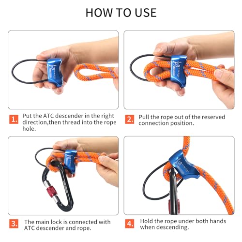 Climbing Abseiling Belay Device ATC Rappelling Descender 25KN V-grooved Equipment - color: Blue